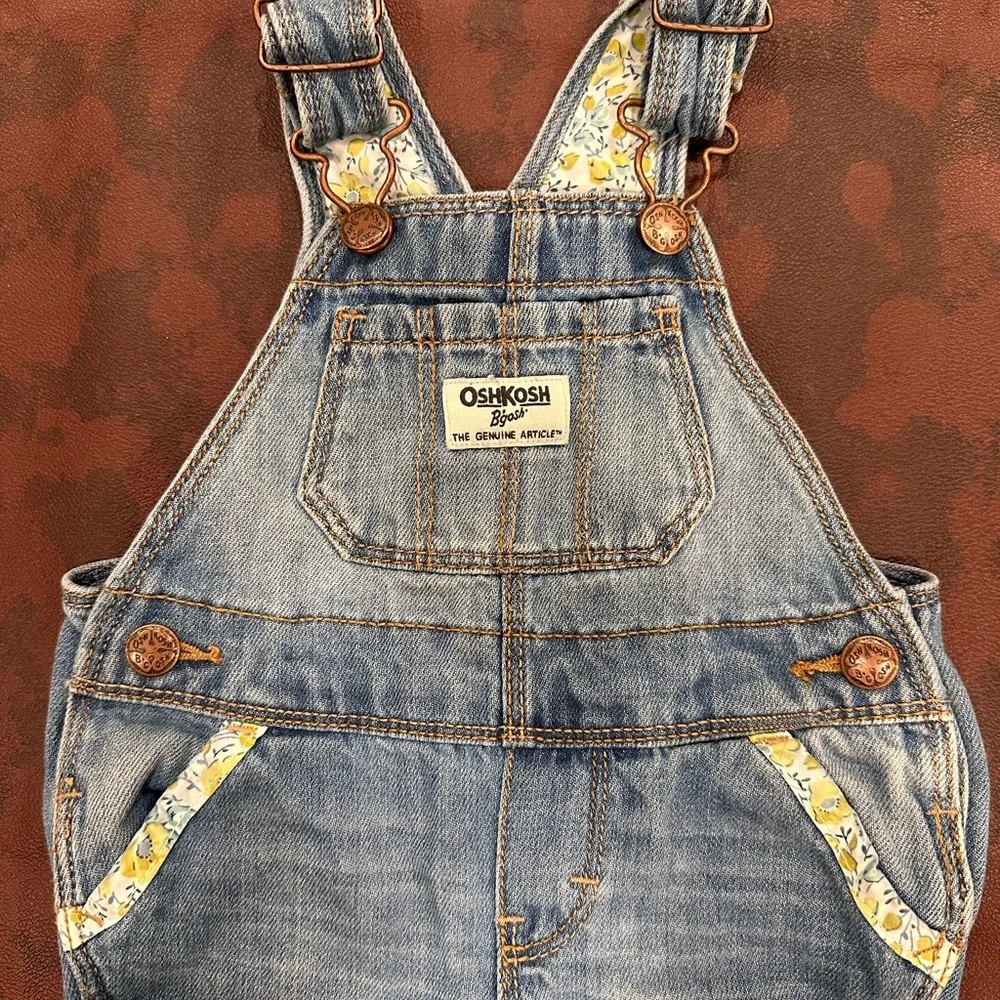 OshKosh B'gosh‎ Light Blue Denim Overalls with Flower Accents 6-9 months